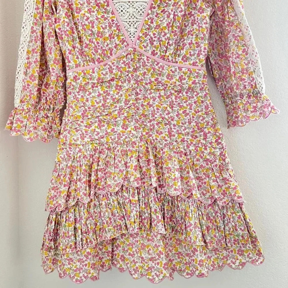 LoveShackFancy Pink Marquise Floral‎ Boho Mini Dress sz 4 - Picture 6 of 9